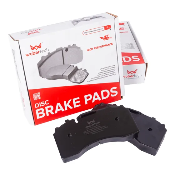Wubertech high-performance disc brake pads in box packaging with loose pads